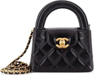 Chanel Kelly Top Handle Shopping Bag Quilted Shiny Aged Calfskin Nano crossbody bag - Nero