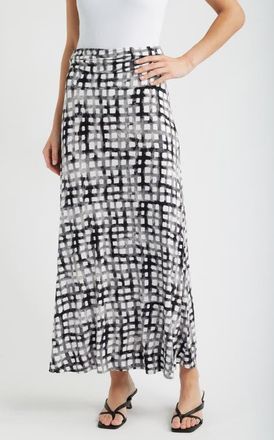 Loveappella Print Roll Top Maxi Skirt in Black/ivory at Nordstrom, Size X-Large