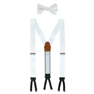 Trafalgar Store Banbury Tone on Tone Paisley Silk Suspenders (Braces) and Bow Tie Set in White at Nordstrom