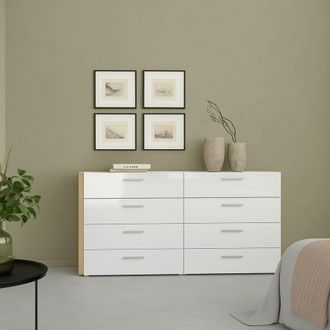 Dmora Dmora - Cajonera Doble Roble Y Color Blanco Brillante, 140 X 82,9 X 40,35 Cm, Con Embalaje Reforzado