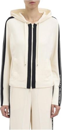 Elisabetta Franchi Tweekleurige gebreide sweater met logo - Dames - Vesten met rits - Beige - M - Hoodies & sweatvesten