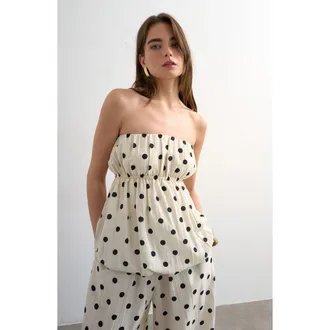 Topshop Polka Dot Bubble Hem Bandeau Top in White at Nordstrom, Size 18