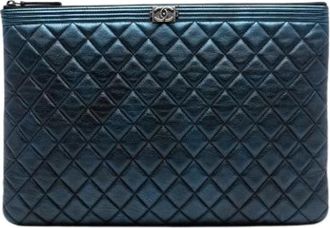 Chanel Pre-owned Quilted Clutch - Dames - Vintage Clutch - Blauw - ONE Size - Leer - Vintage