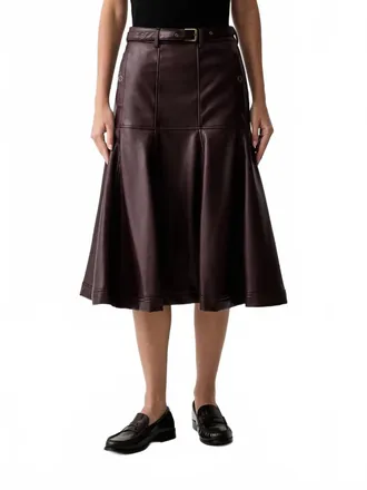 Silvian Heach Elodie Belted Faux Leather Midi Skirt In Chocolate Brown