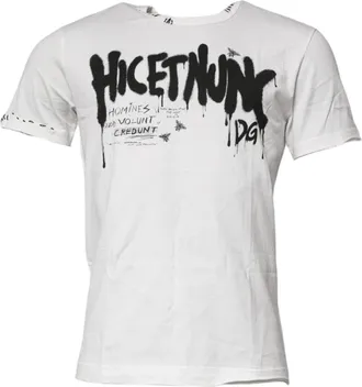 Dolce & Gabbana Mens White Graphic Print Cotton Crew Neck T-Shirt