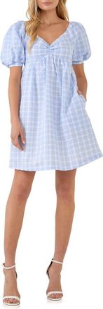 English Factory Plaid Babydoll Minidress in Powder Blue at Nordstrom Rack, Size X-Small