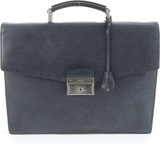 Prada Navy Leather Briefcase (Pre-Owned)