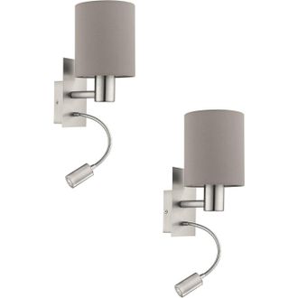 Loops 2 PACK Wall Light Colour Satin Nickel Shade Taupe Fabric E27 LED 1x40W 1x3.5W in Metallics