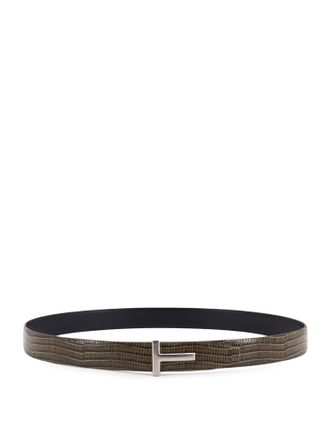 Tom Ford Leather Belt With Croco Effect-Uomo