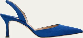Manolo Blahnik Carolyne Suede Mid-Heel Slingback Pump