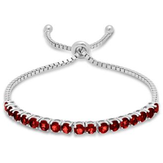 MAX + STONE 925 Sterling Silver Round Gemstone Bolo Adjustable Bracelet