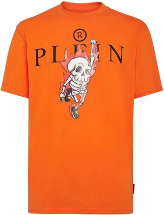 Philipp Plein T-shirt Round Neck SS Skully Gang - Heren - T-shirts - Oranje - 3XL - Katoen - Tops