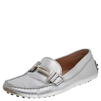 Tod's Tods Silver Leather Slip On Loafers
