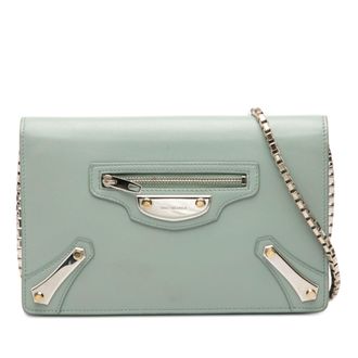 Balenciaga Pre-owned Womens Leather Metal Plate City Wallet On Chain - Light Blue - One Size