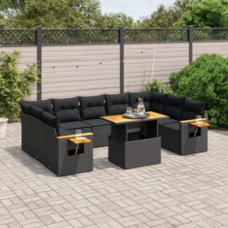vidaXL Vidaxl - Set De Sof&aacute;s De Jard&iacute;n 10 Pzas Cojines Rat&aacute;n Sint&eacute;tico Negro