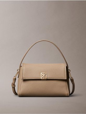 Calvin Klein Womens Emblem Logo Hardware Pebble Shoulder Bag - Brown