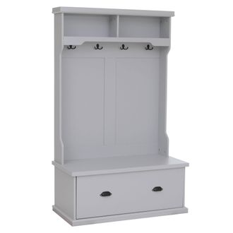 Hhg [nunca Usado] Aparador Hhg-671, Aparador De Pasillo De Madera Con Banco, 4 Ganchos, Compartimento De Almacenamiento Y Estante De Melamina, 163 X 100 X