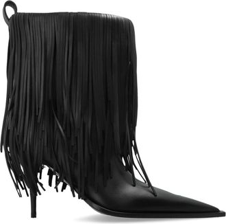 Balenciaga Avenue Fringe Bootie - Dames - Laarzen met Hak - Zwart - 38 EU - Leer - Schoenen