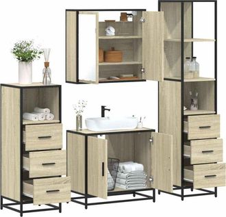 vidaXL Vidaxl - Juego De Muebles De Ba&ntilde;o 4 Pzas Contrachapada Roble Sonoma