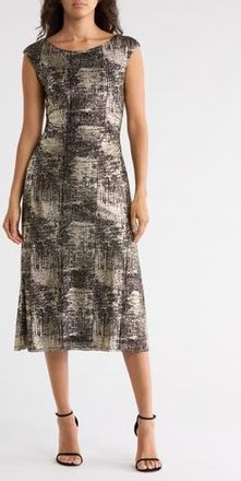 Connected Foil Print Jersey Dress in Gold at Nordstrom Rack, Size 10