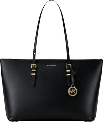 Michael Kors Tassen, Dames, Zwart, ONE Size, Leer, Quinn Grote Signature Logo Leren Tote Bag