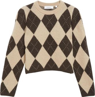 Comma Verkorte Argyle trui met schouderdetail - Dames - Ronde hals truien - Veelkleurig - XL - Truien & Vesten