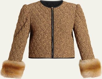 Valentino Garavani Quilted Spotted Silk Jacket with Lamb Shearling Cuffs