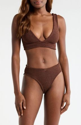 Hunza G Angel Crinkle Two-Piece Swimsuit in Metallic Chocolate at Nordstrom