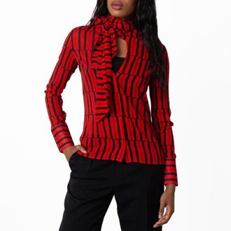 Ferragamo Stripe Print Long-Sleeved Blouse, Brand Size 46 ( US Size 12 )