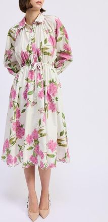 En Saison Esther Long Sleeve Floral Midi Shirtdress in White Pink Sage at Nordstrom, Size X-Small