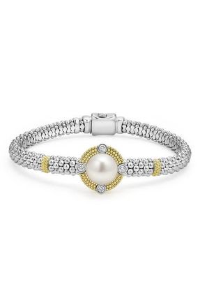 Lagos Luna Freshwater Pearl & Diamond Lux Rope Bracelet in Silver at Nordstrom, Size 7.5
