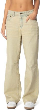 Edikted Washed Low Rise Boyfriend Jeans in Tan at Nordstrom, Size X-Large