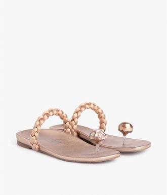 Pedro Garcia Womens Beth Flat Sandal In Rose Gola Nappa Lame-Brown