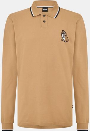 HUGO BOSS Mens Regent Collared Long Sleeve Polo Shirt in Beige - Size X-Large