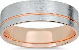 Pompeii3 Mens Two Tone Brushed 14k Rose & White Gold Wedding Band