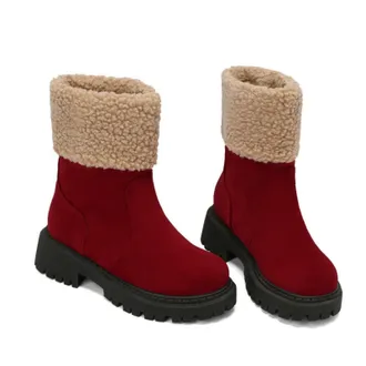 Generic Womens Winter Boots with A Warm Fleece Collar, Lined Ankle Boots in A Suede Look with A Non-Slip Tread Sole, Comfortable Snow Boots for Cold Days,Red,