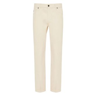 Emporio Armani Slim Fit Jeans, male, Beige, W34, Cotton Trousers with 5 Pockets