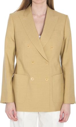 Max Mara Beige Solid Peaked Lapel Blazer