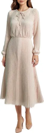 Mila Mae Long Sleeve Pleated Maxi Dress in Beige at Nordstrom, Size Small