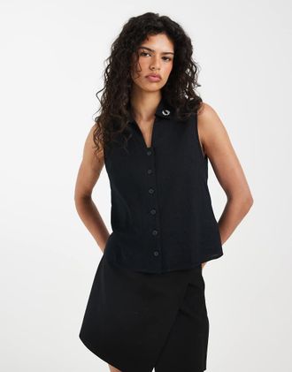 Fred Perry Camicia senza maniche nera a righe trasparenti-Nero