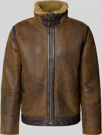 Strellson Regular Fit Lederjacke aus echtem Lammfell Modell SHELTER in Cognac, Größe 48