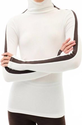 SPLITS59 Jackson Rib Full Length Turtleneck Top In White/dark Chocolate