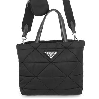 Prada Black Nylon Leather Handbag Tote Bag (Pre-Owned)
