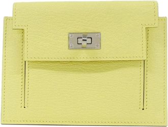 Herm&egrave;s Yellow Chevre Leather Card Wallet (Pre-Owned)