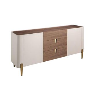 Angel Cerd&aacute; Walnut Veneer Sideboard Beige Lacquer, Gold Steel