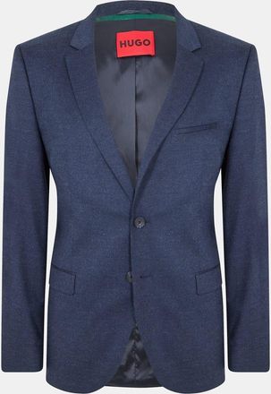 HUGO BOSS Hugo Mens Solid Patterned Lapel Collared Flap Pocket Blazer in Medium Blue - Size Small