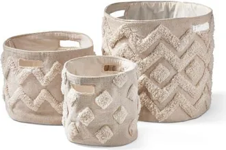 Tag Set of 3 Tufted Canvas Bins Decorative Cotton Baskets in Beige at Nordstrom