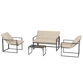 OUTSUNNY Set Da Esterno 4 Pezzi Con Divanetto, 2 Poltrone E Tavolino Beige