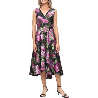S.L. Fashions Floral Jacquard Cocktail Dress in Black Multi at Nordstrom, Size 16