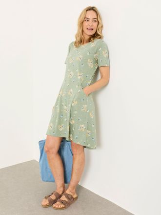 Fat Face FatFace Simone Sage Green Posie Regular Jersey Dress
